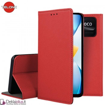 Telone atverčiamas dėklas - raudonas (telefonams Xiaomi Poco C40)